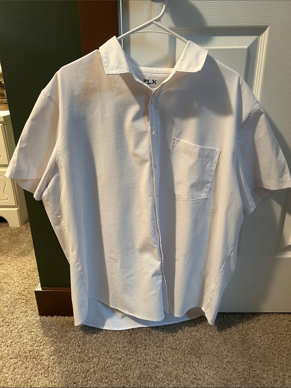 Men's Short-Sleeve White Button-Up Shirt with Chest Pocket
